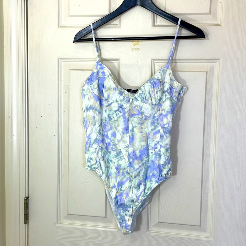 Zara Tie-Dye Blue & White Bodysuit Size Medium Excellent Condition